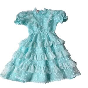Vintage classmate fashions Teal Lace Layered Dress - Size 7 - Stunning!